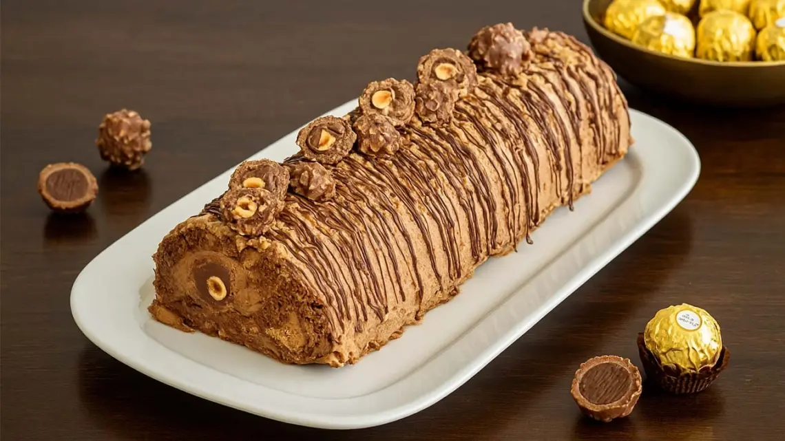 Bûche de Noël façon Ferrero Rocher : un dessert chocolaté fondant et croquant
