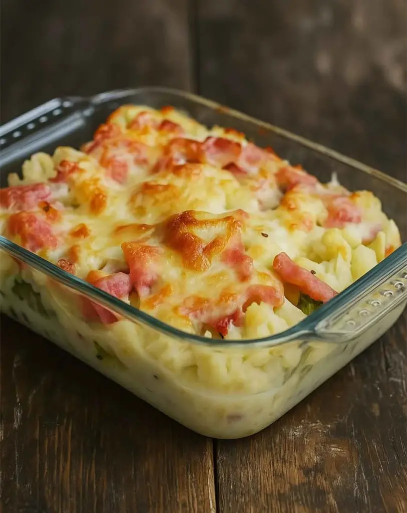 Gratin de chou fleur au brie et aux jambons