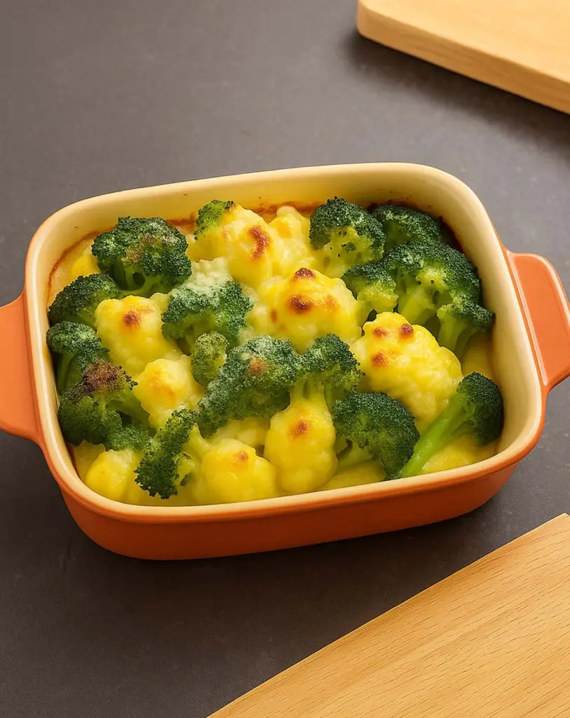 Gratin de chou-fleur et brocoli à la sauce béchamel au curcuma