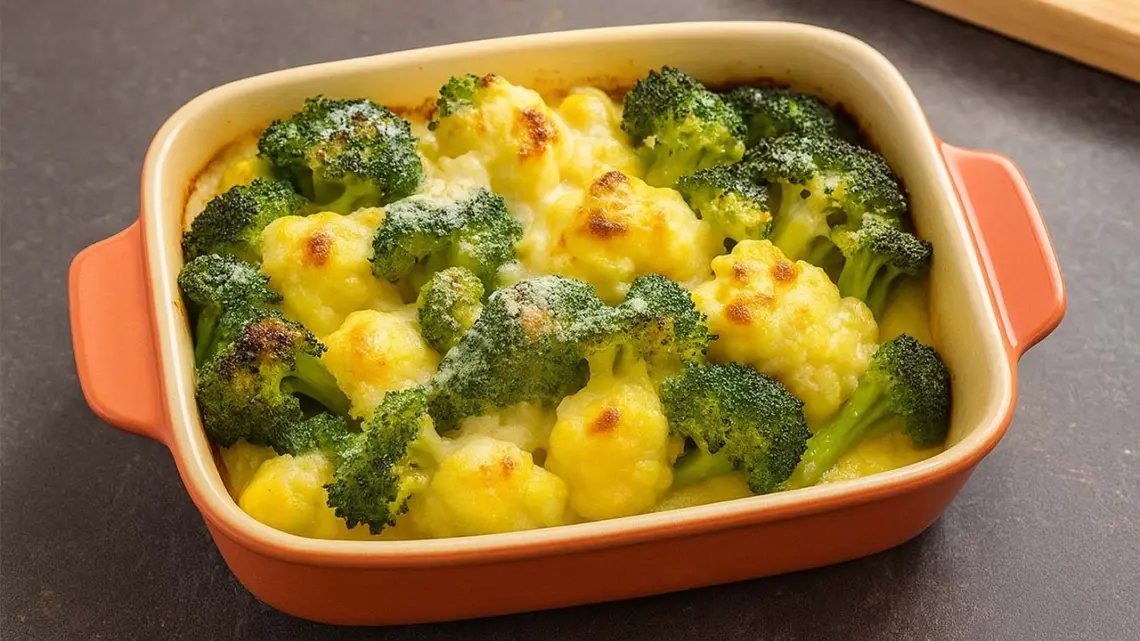 Gratin de chou-fleur et brocoli à la sauce béchamel au curcuma