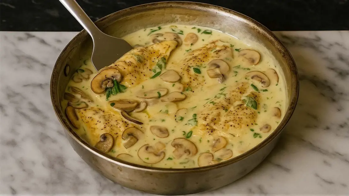 Poulet aux champignons avec une sauce crémeuse à l’ail et au parmesan