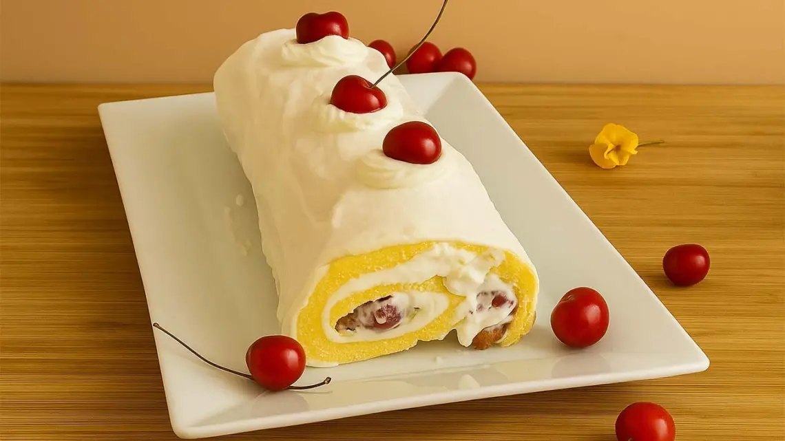 Bûche de Noël à la crème et aux cerises : un dessert frais et fruité pour les fêtes