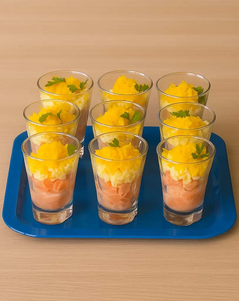 Verrines de tartare de saumon et œufs mimosa de Noël : une entrée festive et raffinée