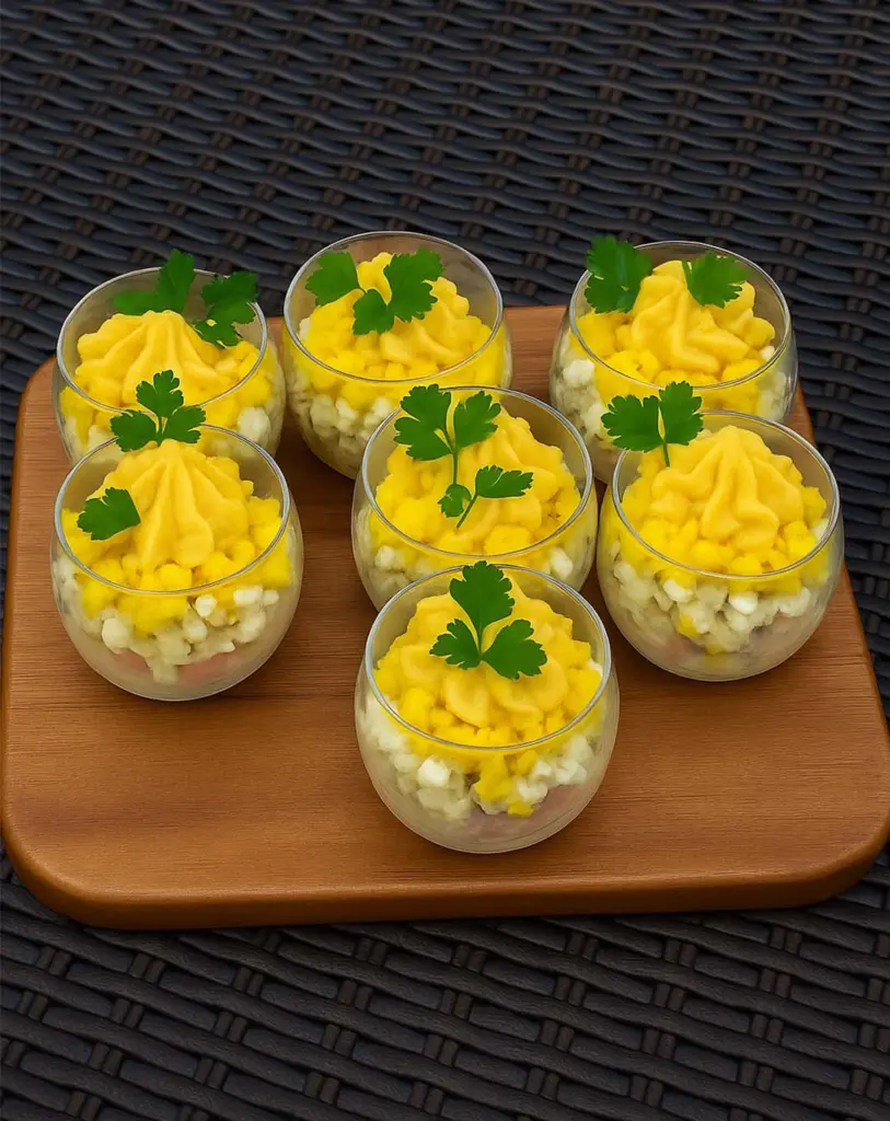 Verrines d’œufs mimosa et jambon : une idée d’apéritif festive et raffinée
