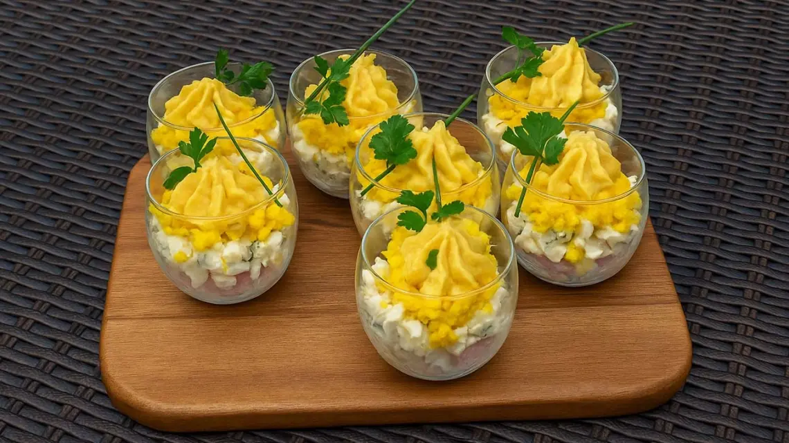 Verrines d’œufs mimosa et jambon : une idée d’apéritif festive et raffinée