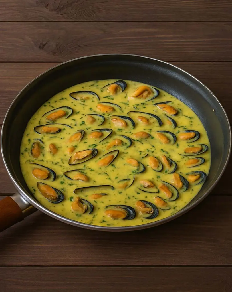 Mouclade charentaise authentique : moules à la crème, vin blanc et curry