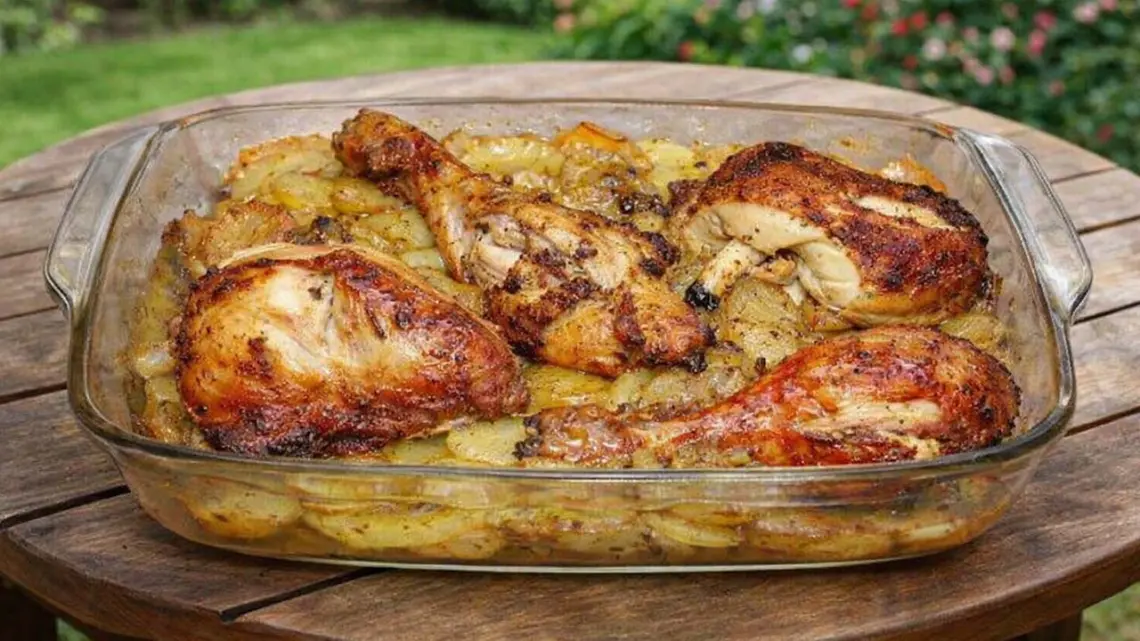 Poulet rôti au four aux pommes de terre et à l’ail : plat complet facile