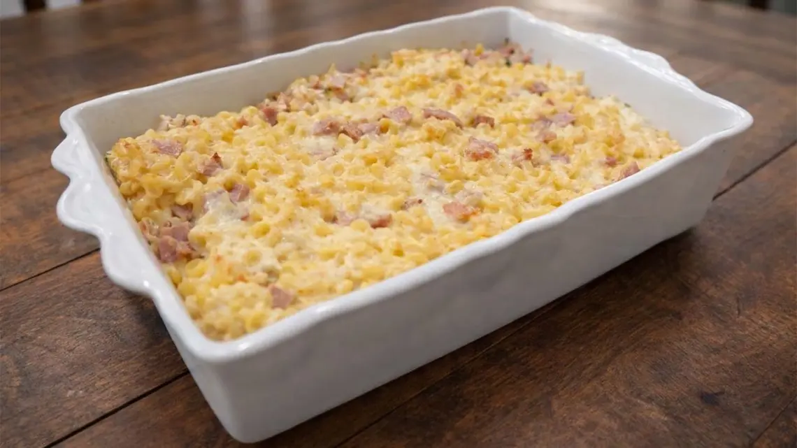 Gratin de coquillettes au jambon, emmental et parmesan : le classique réconfortant