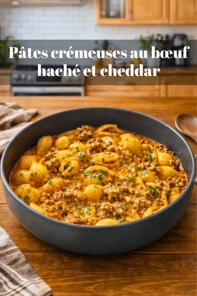Pâtes crémeuses au bœuf haché et cheddar – prêtes en 30 minutes