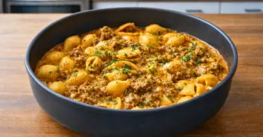 Pâtes crémeuses au bœuf haché et cheddar – prêtes en 30 minutes