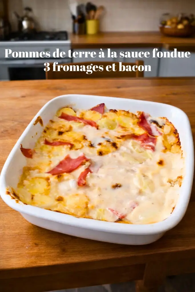 Pommes de terre à la sauce fondue 3 fromages et bacon plat fondant et gourmand