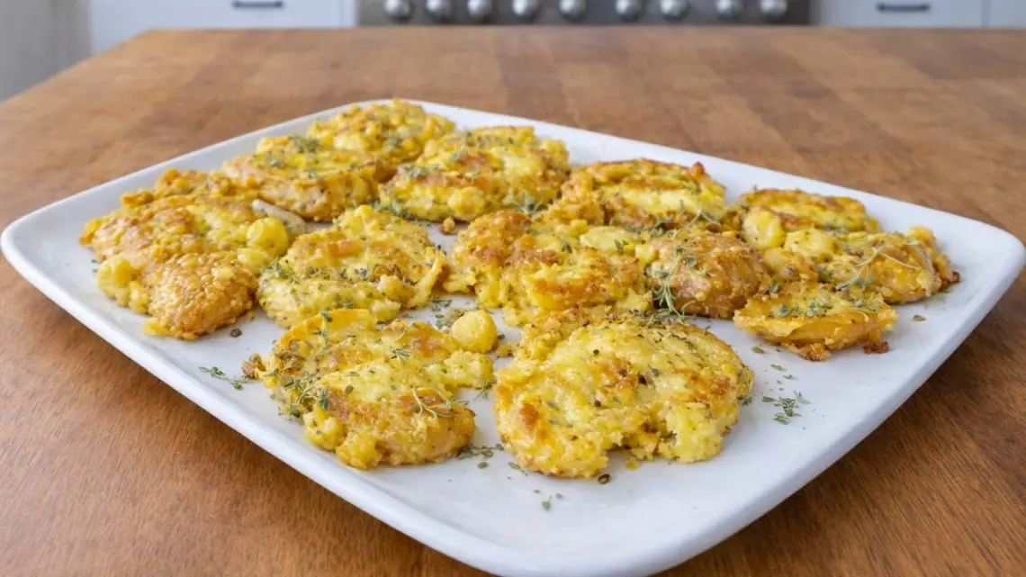 Pommes de terre écrasées à l’ail et au thym au four : recette facile et croustillante