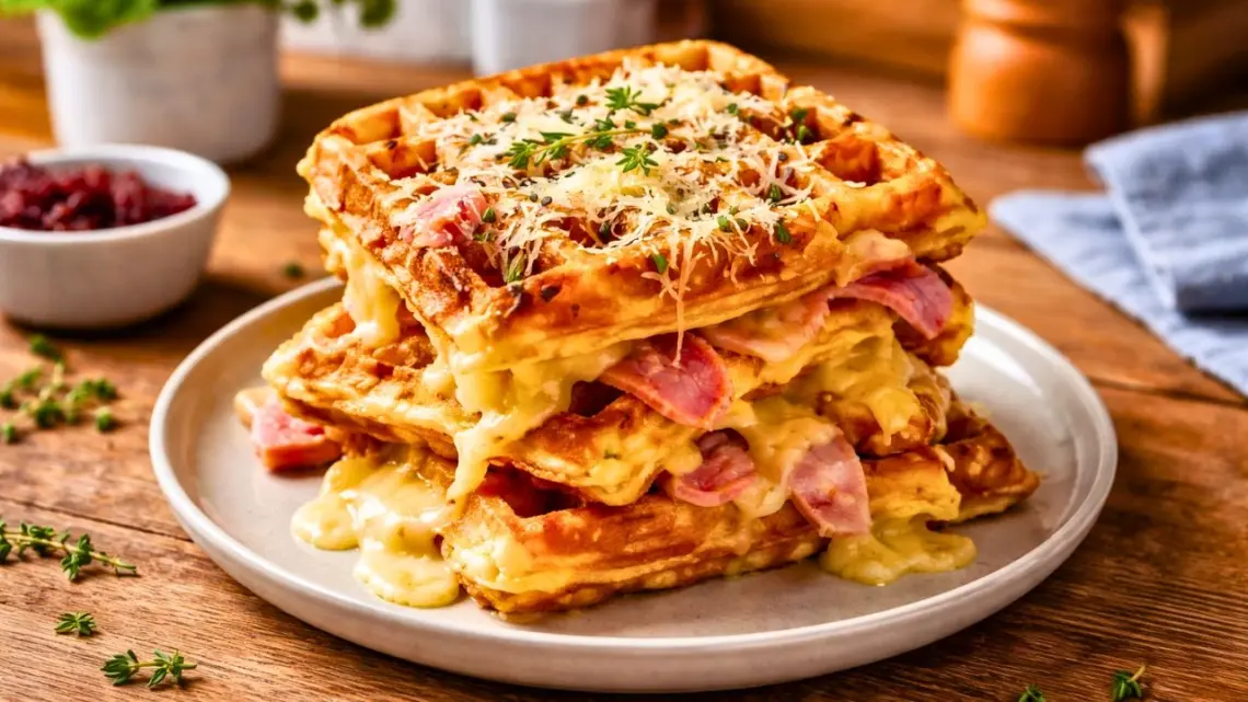 Gaufres liégeoises salées au jambon et fromage : comme un croque-monsieur