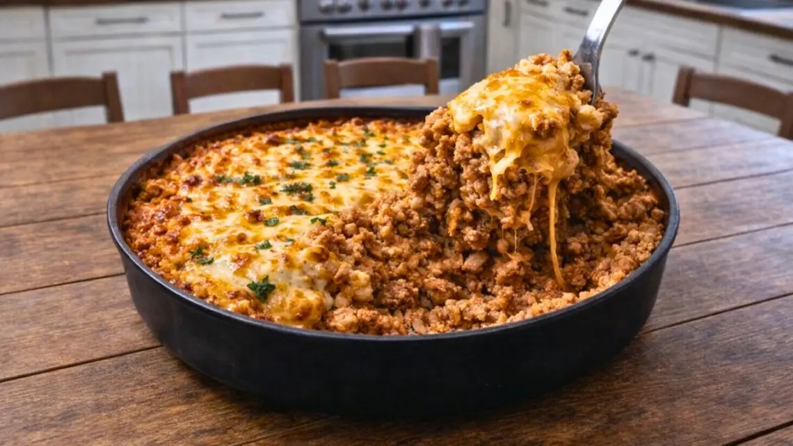 Gratin de Riz au Bœuf Haché et au Fromage – dîner facile et réconfortant