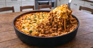 Gratin de Riz au Bœuf Haché et au Fromage – dîner facile et réconfortant