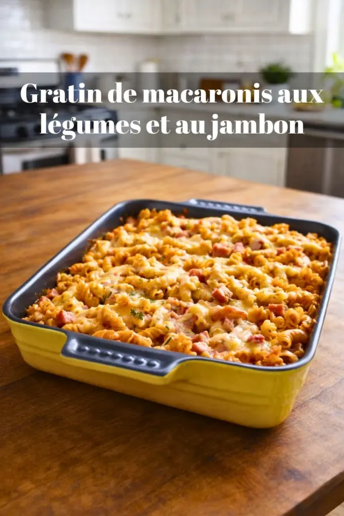 Gratin de macaronis aux légumes et au jambon : plat familial facile et économique