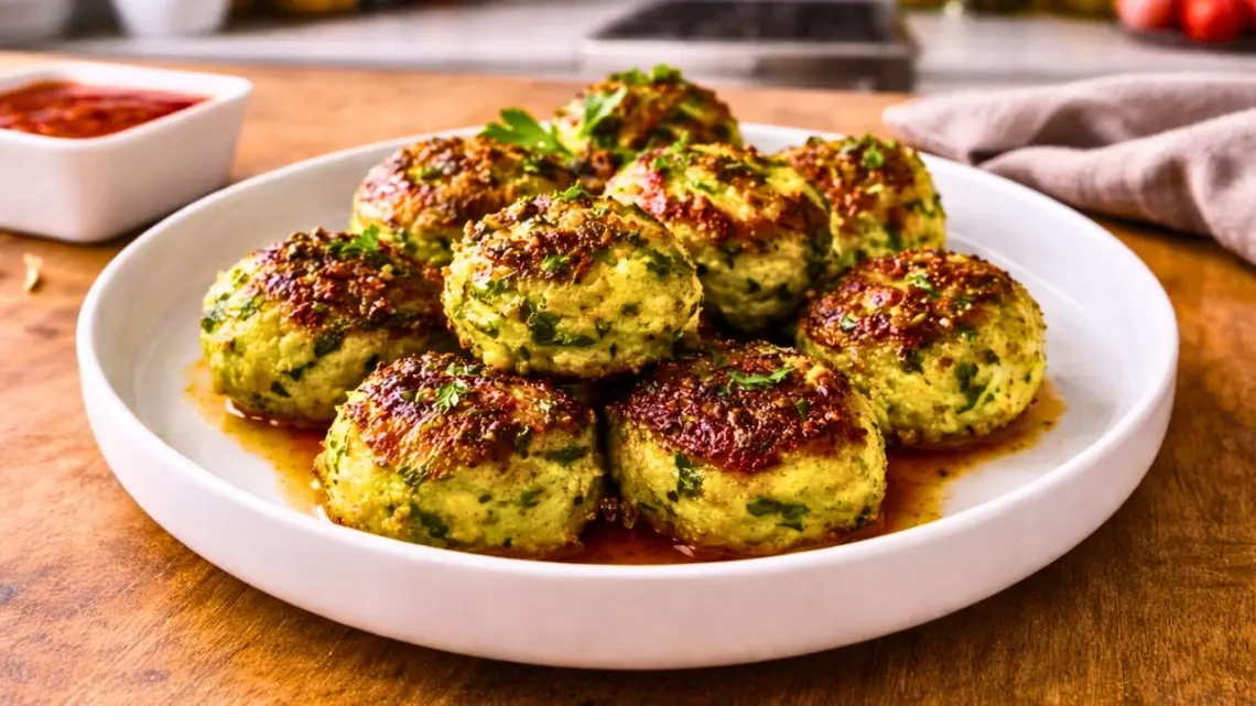 Boulettes de Courgettes au Parmesan, Cuites au Four avec Sauce Yaourt Citronnée