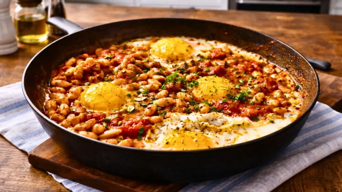 Haricots blancs aux œufs au plat – recette facile et économique