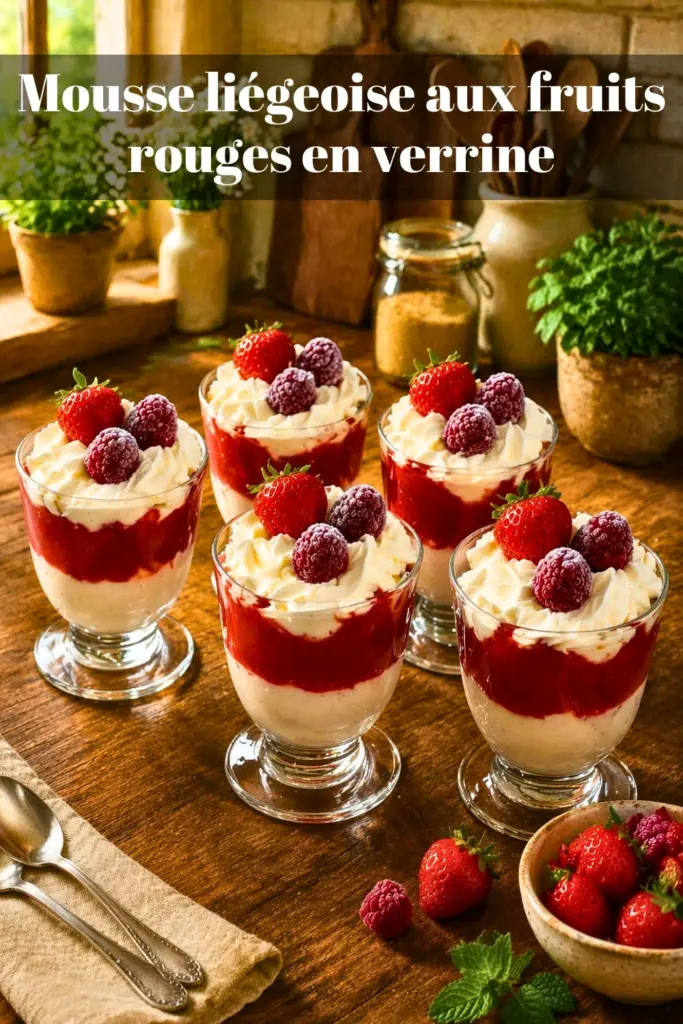 Mousse liégeoise aux fruits rouges en verrine : dessert frais, léger et gourmand