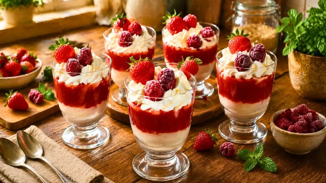 Mousse liégeoise aux fruits rouges en verrine : dessert frais, léger et gourmand