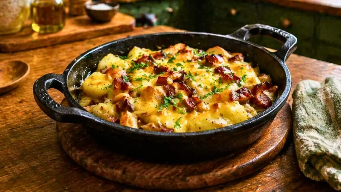 Poêlée franc-comtoise au Comté et saucisse de Montbéliard : recette traditionnelle gourmande