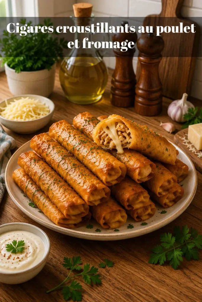 Cigares croustillants au poulet et fromage : recette facile et rapide au four