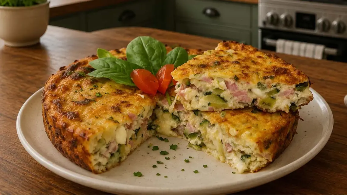 Flan léger aux courgettes, jambon de poulet et mozzarella