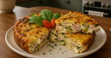 Flan léger aux courgettes, jambon de poulet et mozzarella