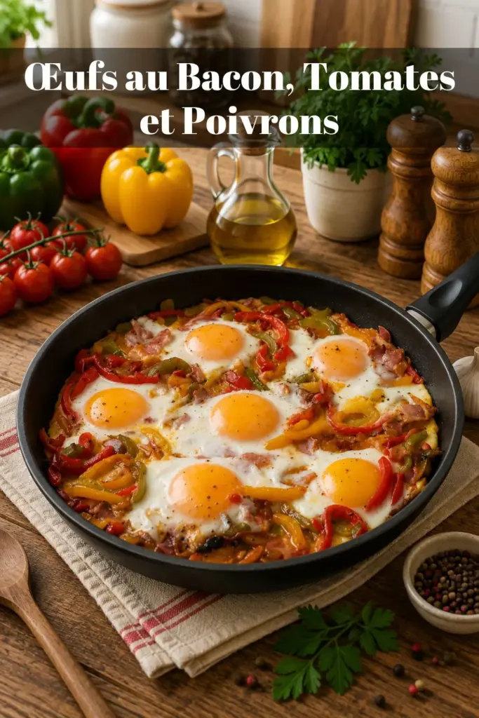 Œufs au Bacon, Tomates et Poivrons : Recette Facile et Gourmande à la Poêle