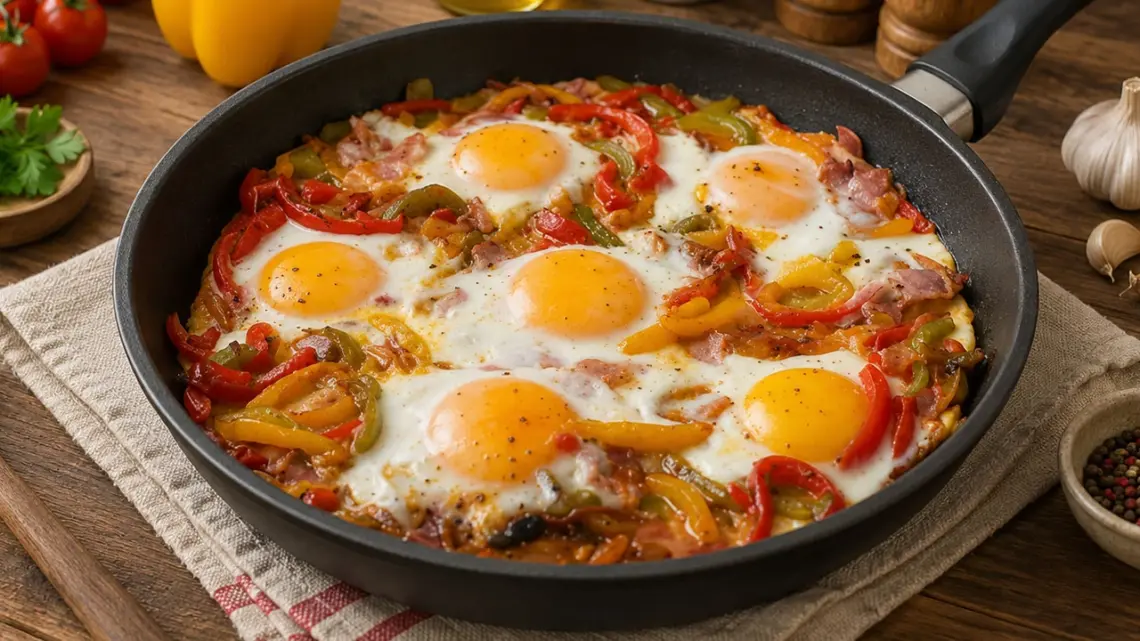 Œufs au Bacon, Tomates et Poivrons : Recette Facile et Gourmande à la Poêle