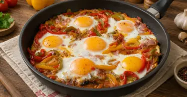 Œufs au Bacon, Tomates et Poivrons : Recette Facile et Gourmande à la Poêle