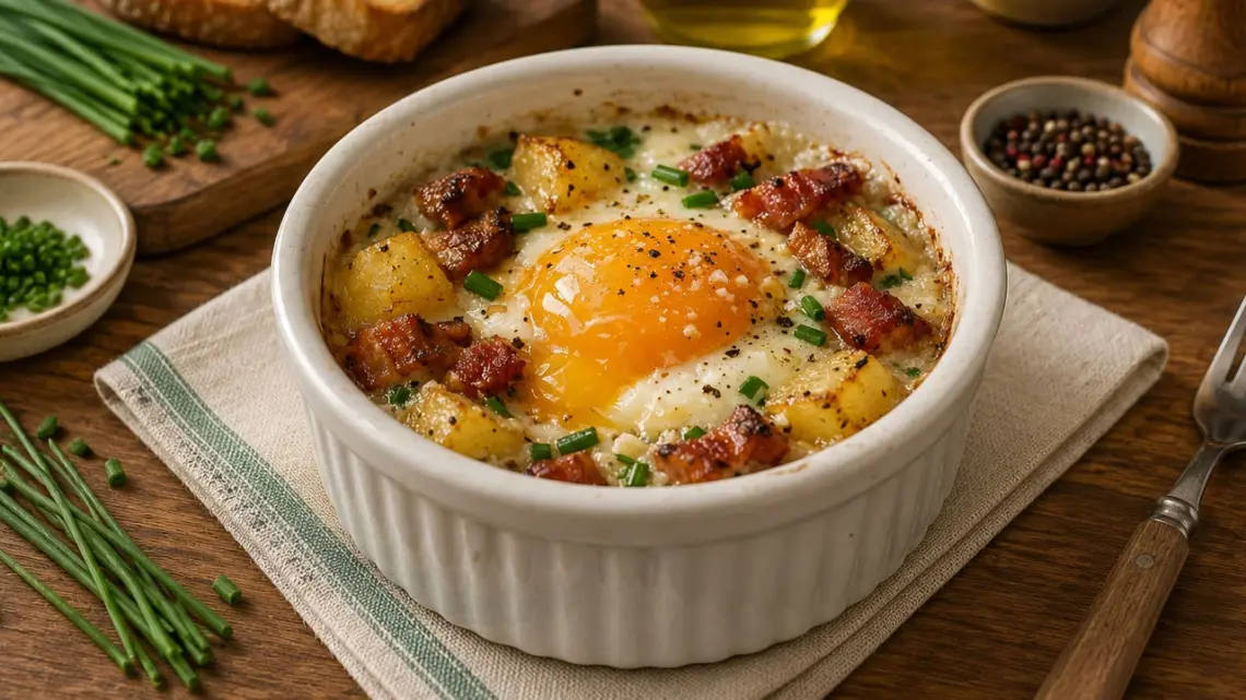 Œufs cocotte crémeux aux pommes de terre et lard fumé : une recette traditionnelle