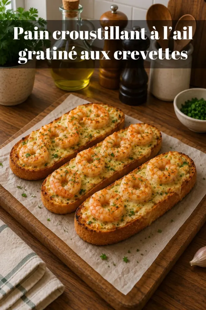 Pain croustillant à l’ail gratiné aux crevettes : une recette simple et pleine de saveurs