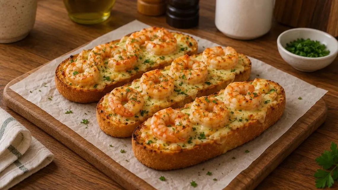 Pain croustillant à l’ail gratiné aux crevettes : une recette simple et pleine de saveurs