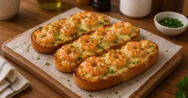 Pain croustillant à l’ail gratiné aux crevettes : une recette simple et pleine de saveurs