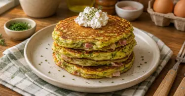 Pancakes de courgette au chèvre et jambon moelleux et savoureux