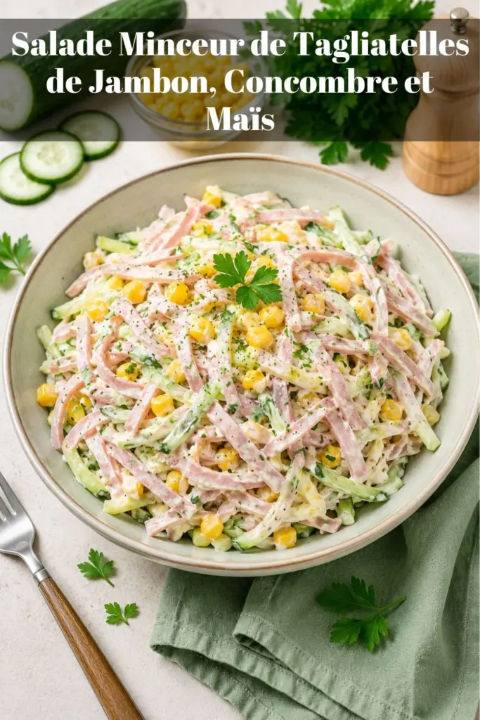 Salade Minceur de Tagliatelles de Jambon, Concombre et Maïs : Recette Fraîche et Légère