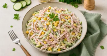 Salade Minceur de Tagliatelles de Jambon, Concombre et Maïs : Recette Fraîche et Légère