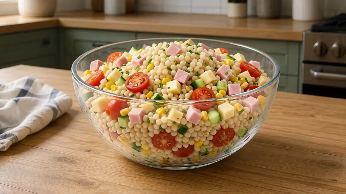 Salade de Perles au Jambon, Maïs et Concombre : Repas Léger et Rafraîchissant