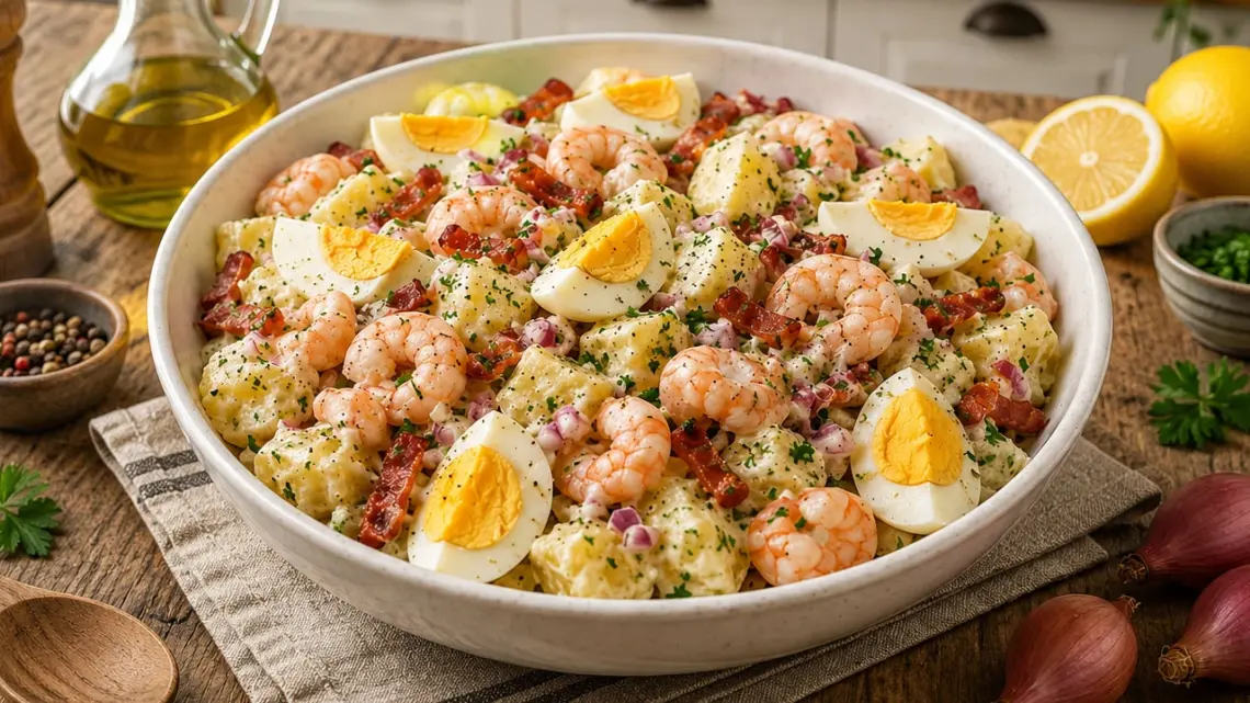 Salade de pommes de terre aux crevettes et lardons : recette fraîche et gourmande