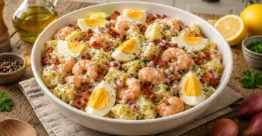 Salade de pommes de terre aux crevettes et lardons : recette fraîche et gourmande