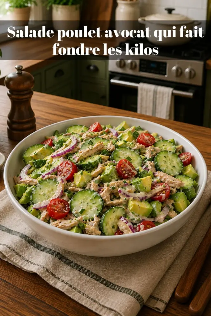 Salade poulet avocat qui fait fondre les kilos : fraîche, équilibrée et gourmande