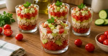 Tartare de concombre, thon, feta et tomate en verrine : une entrée fraîche et légère
