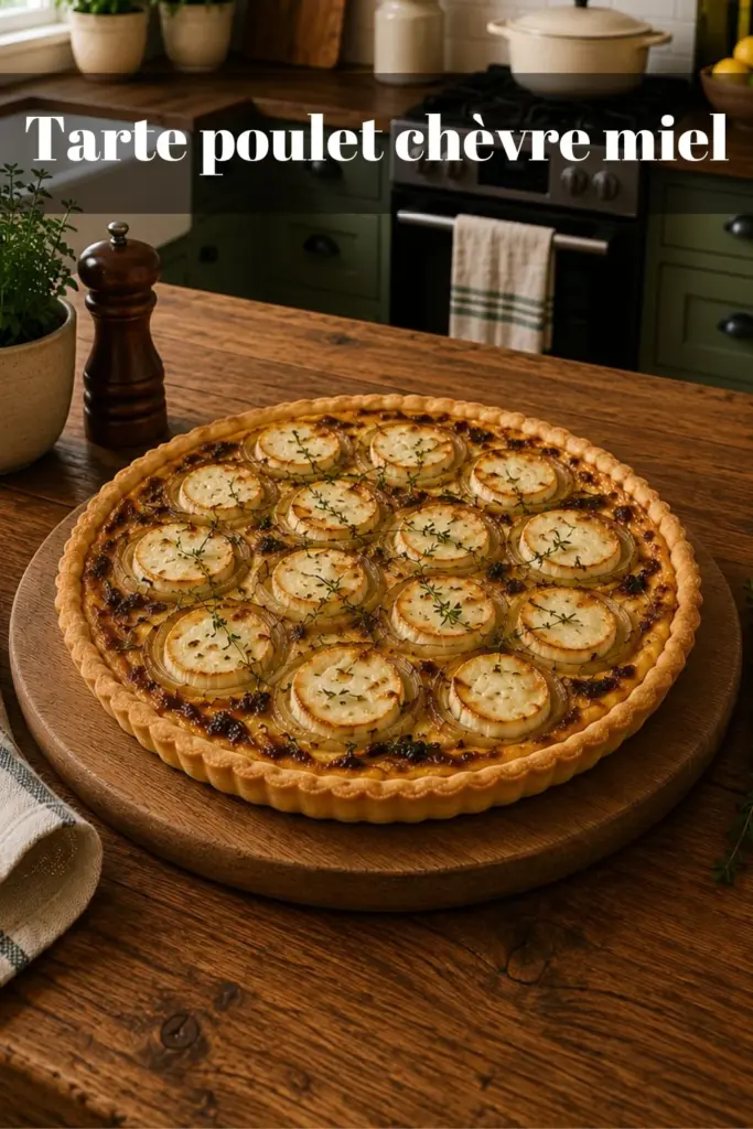 Tarte poulet chèvre miel facile : recette gourmande sucrée-salée au four
