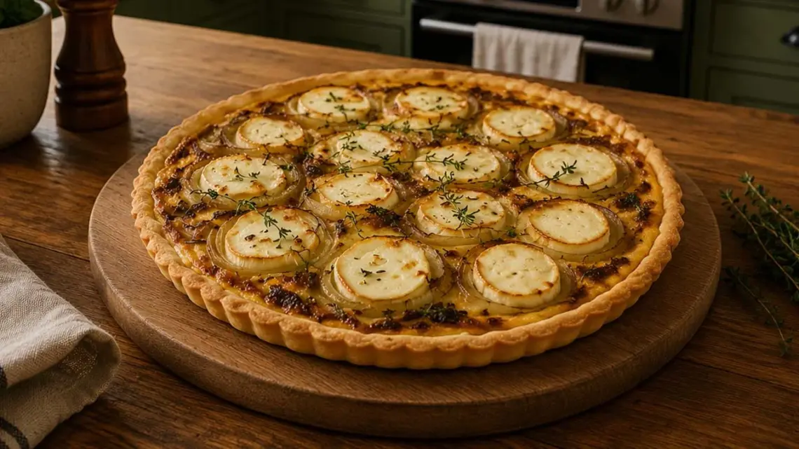 Tarte poulet chèvre miel facile : recette gourmande sucrée-salée au four