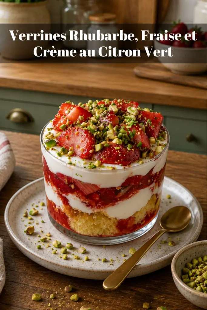 Verrines Rhubarbe, Fraise et Crème au Citron Vert : Un Dessert Frais, Léger et Raffiné aux Pistaches
