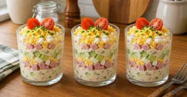 Verrines Salées Façon Mimosa au Jambon, Œufs et Concombre : Recette Fraîche et Facile