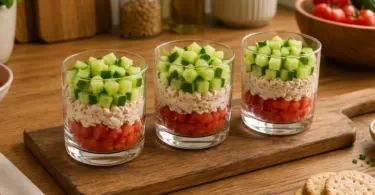 Verrines fraîches au thon, concombre et tomates : idée apéritif rapide et léger