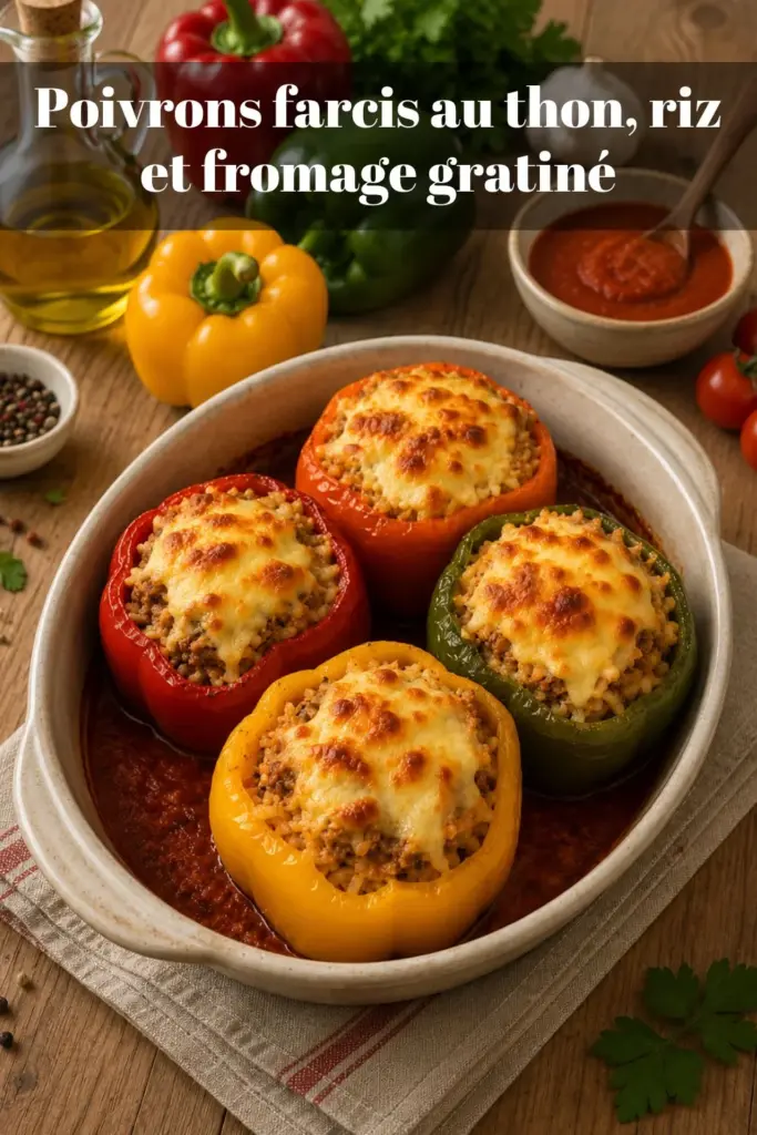 Poivrons farcis au thon, riz et fromage gratiné : la recette facile au four