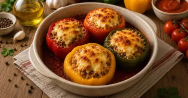 Poivrons farcis au thon, riz et fromage gratiné : la recette facile au four